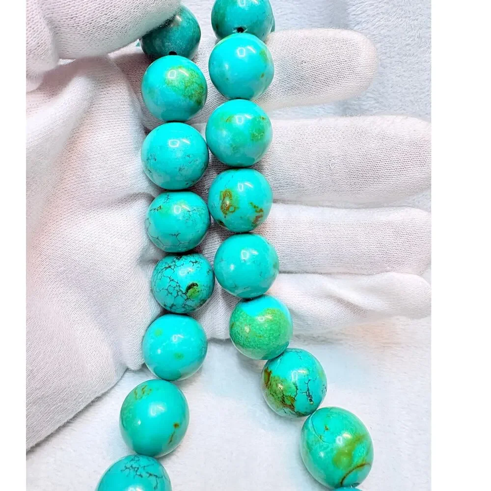 Contemporary Faux Turquoise Stone Necklace • 16mm Round Beads • Magnetic Clasp